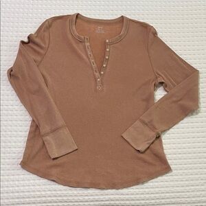 aerie Ribbed Henley Long Sleeve Top in Wheat